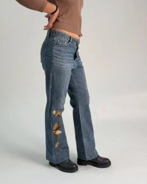 blue floral embroidery jeans