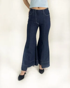 heavy flare indigo denim jeans