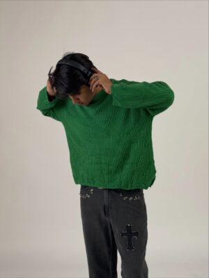 oversized green textured knit sweater