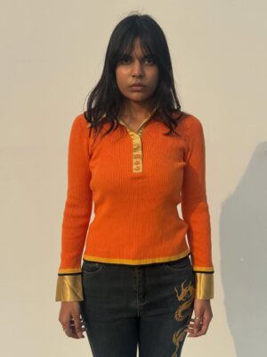 ribbed collared polo sweater