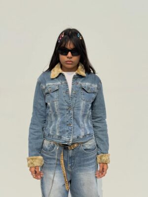 sherpa lined denim jacket (faux shearling collar)